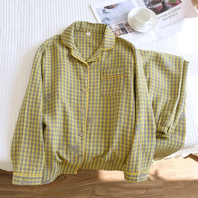 Women’s Cotton Plaid Pajamas | Pink & Green Checkered Set