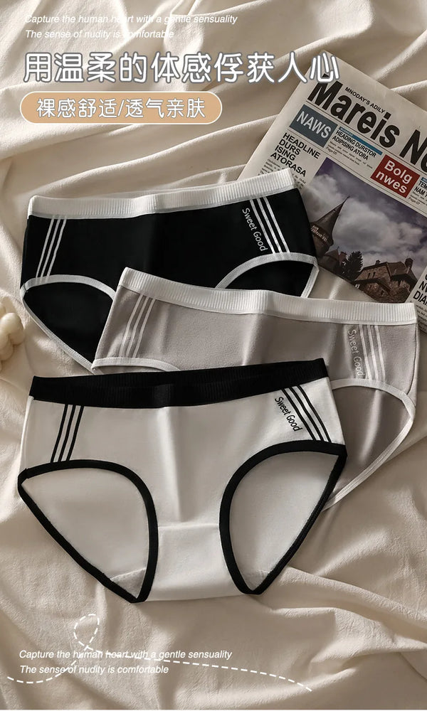 3pc Sporty Low-Rise Briefs | Breathable Letter-Print Panties