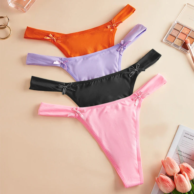 4pc Elegant Bow G-Strings | Breathable Low-Rise Sexy Thongs