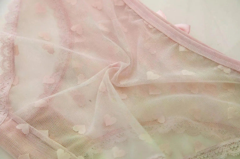 Sweetheart Mesh Briefs | Transparent Bow Heart Panties
