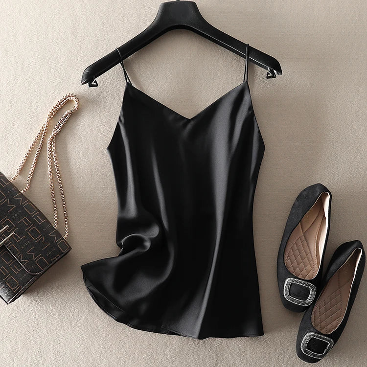 Silk-Satin Summer Camisole | Backless V-Neck Sleeveless Tank