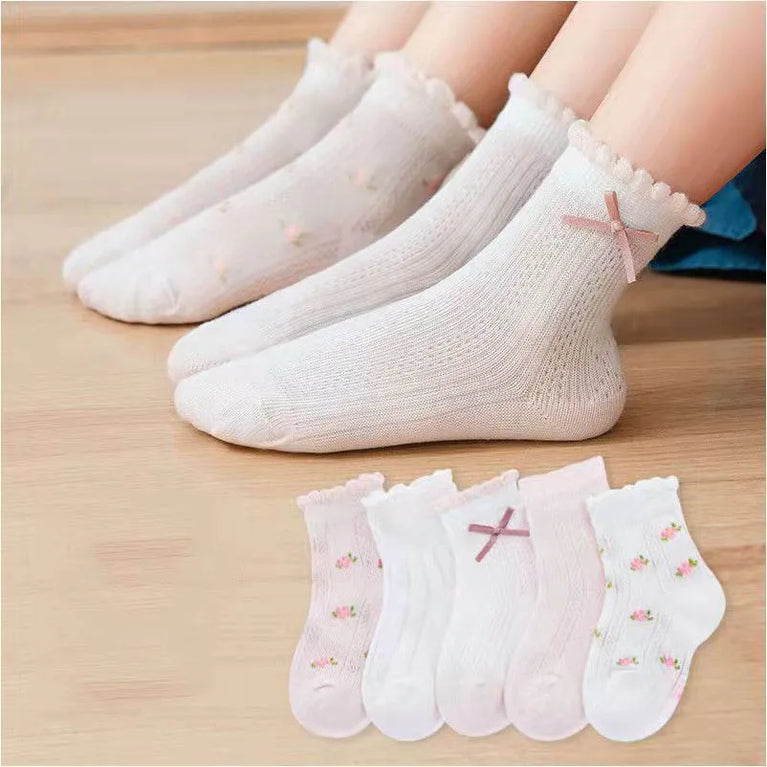 Raise Young 5-Pairs Summer Mesh Socks | Cute Girl’s Princess Set