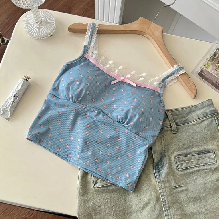 Women's Sweet Lace Floral Slim Camisole With Breast Pad