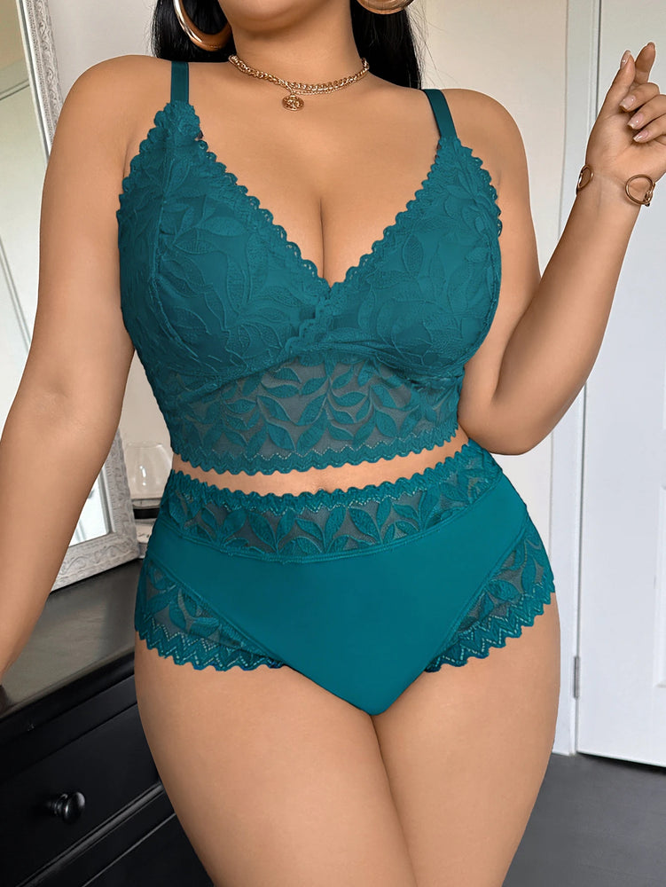 Plus Size Floral Lace Push Up Bra Set – Wireless Sexy Lingerie