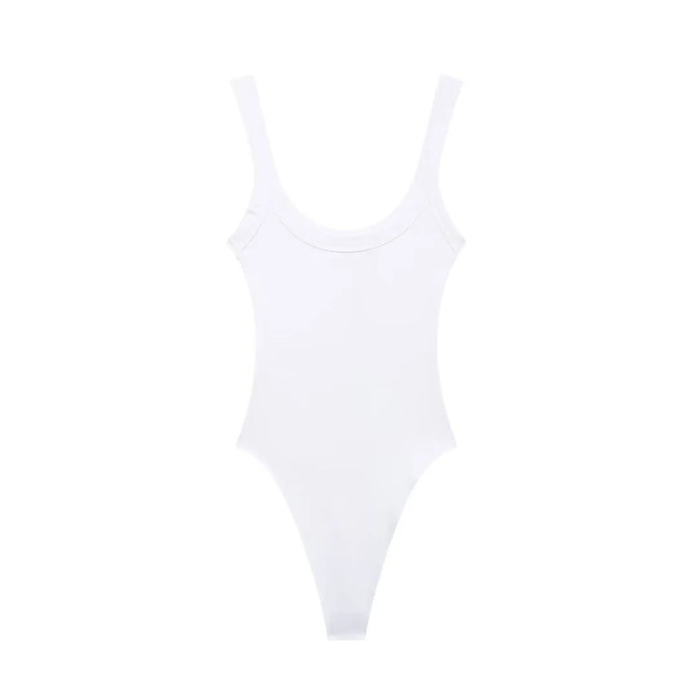 Ribbed Backless Bodysuit | Sexy O-Neck Snap Playsuit
