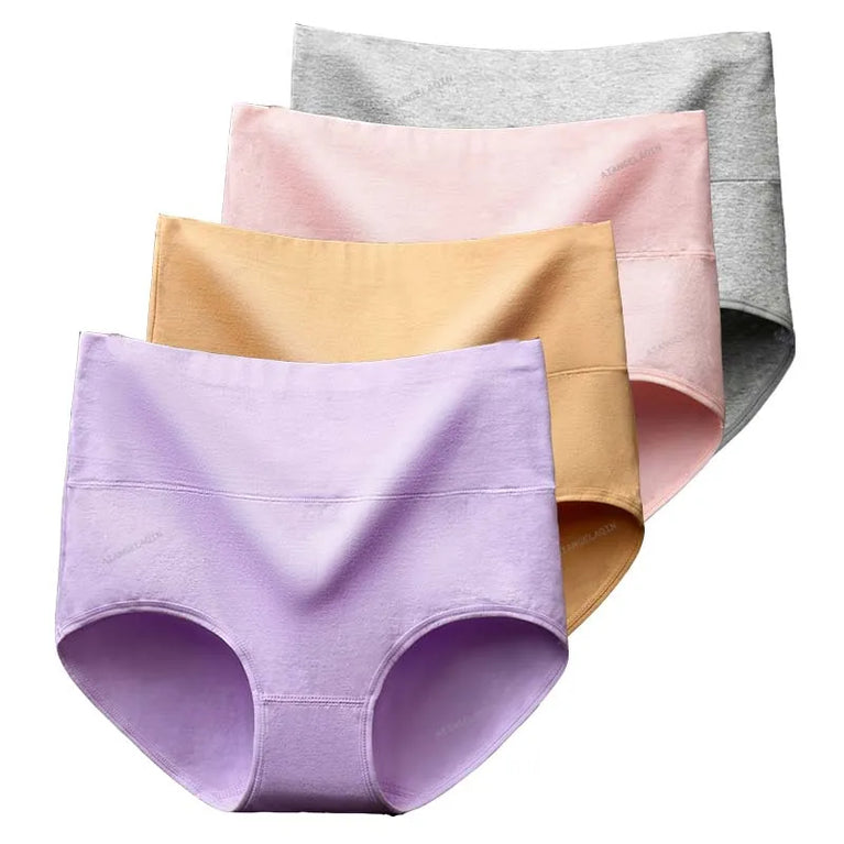 4-Pack Cotton Panties | High-Waist Abdominal Shaper