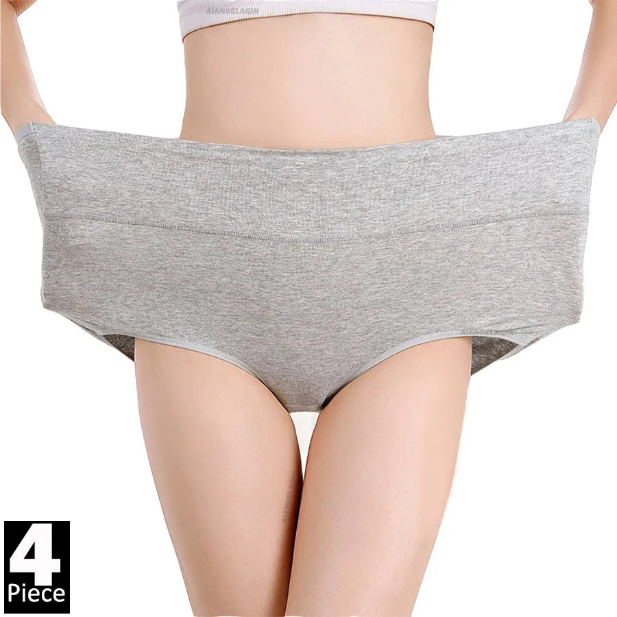 4-Pack Cotton Panties | High-Waist Abdominal Shaper