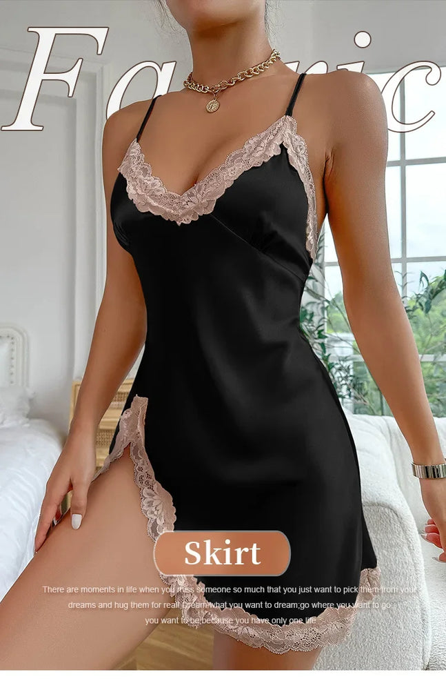 Leopard Print Mini Nightdress – Sexy V-Neck Backless Side-Split Slip Sleepwear for Women