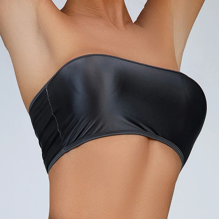 Gemini said Oil Glossy Shiny Strapless Crop Top – High-Stretch Rave Bandeau