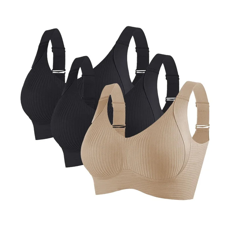 3PCS OllyMurs Push-Up Bra | Seamless V-Neck Wireless Fit