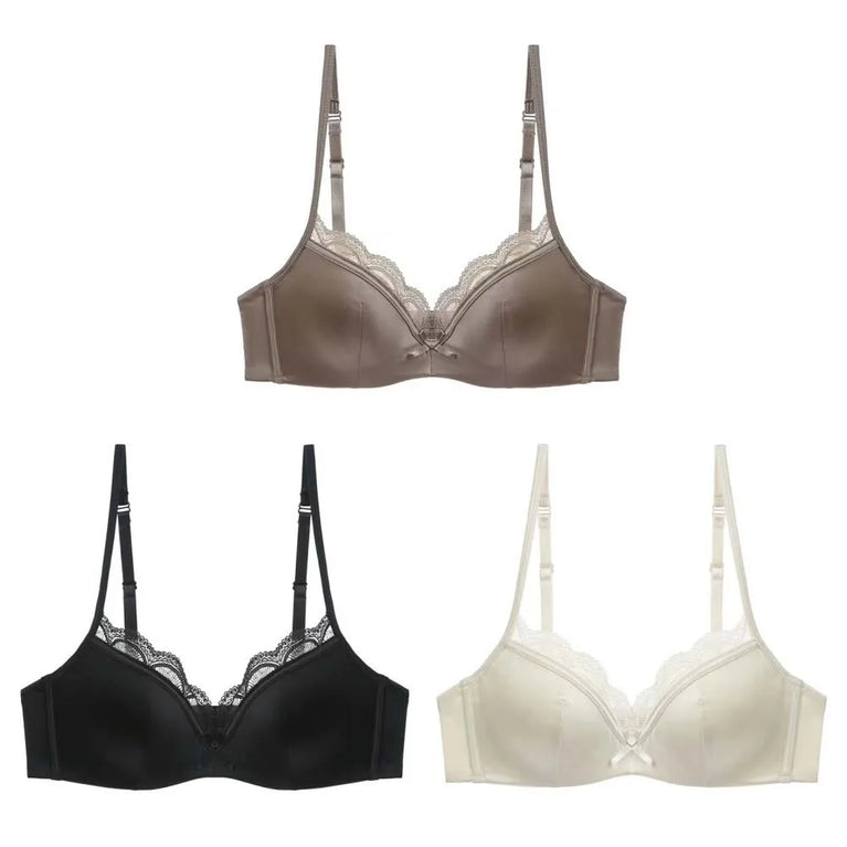 Satin Seamless V-Bra | Wireless Lace Push-Up Bralette