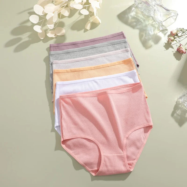 6pc Seamless Cotton Briefs | High-Waist Striped Set