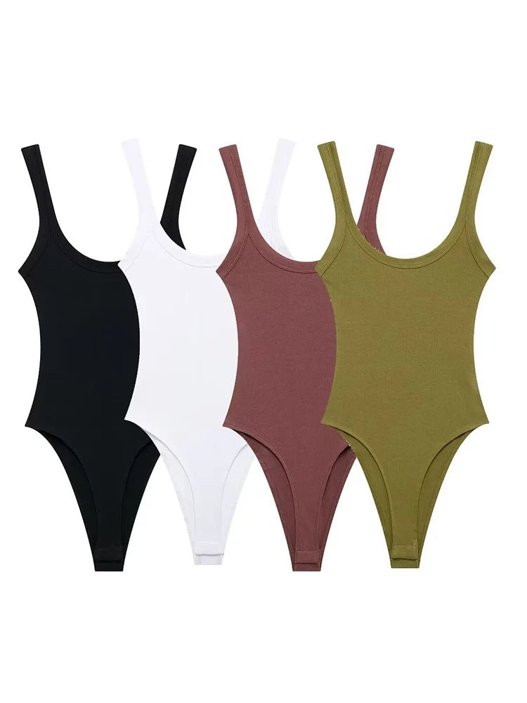 Ribbed Backless Bodysuit | Sexy O-Neck Snap Playsuit