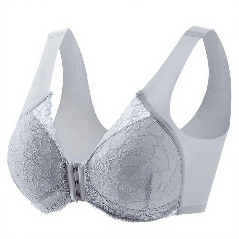 Lace Front-Buckle Vest Bra – Seamless Wireless "Gather" Support