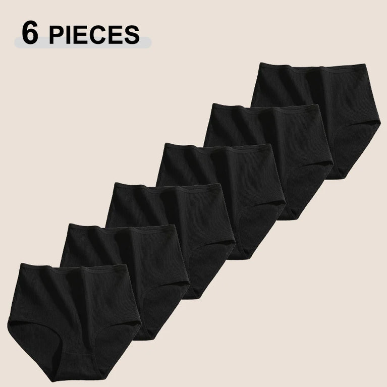 6pc Seamless Cotton Briefs | High-Waist Striped Set