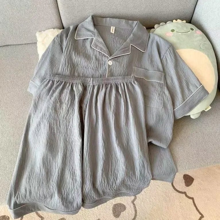 Men's Luxury Solid Pajama Set | Short Sleeve Lapel Home Suit