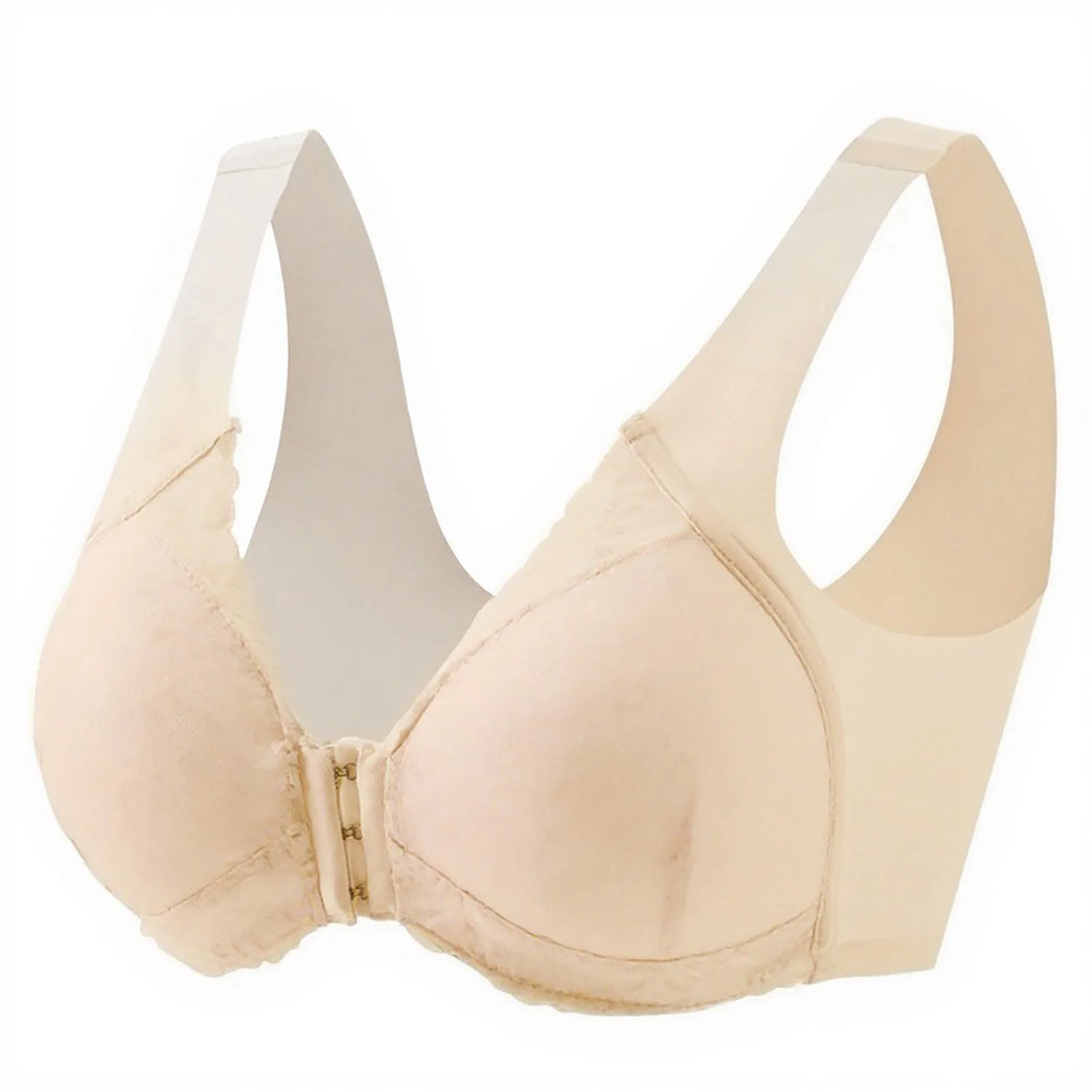 Lace Front-Buckle Vest Bra – Seamless Wireless "Gather" Support