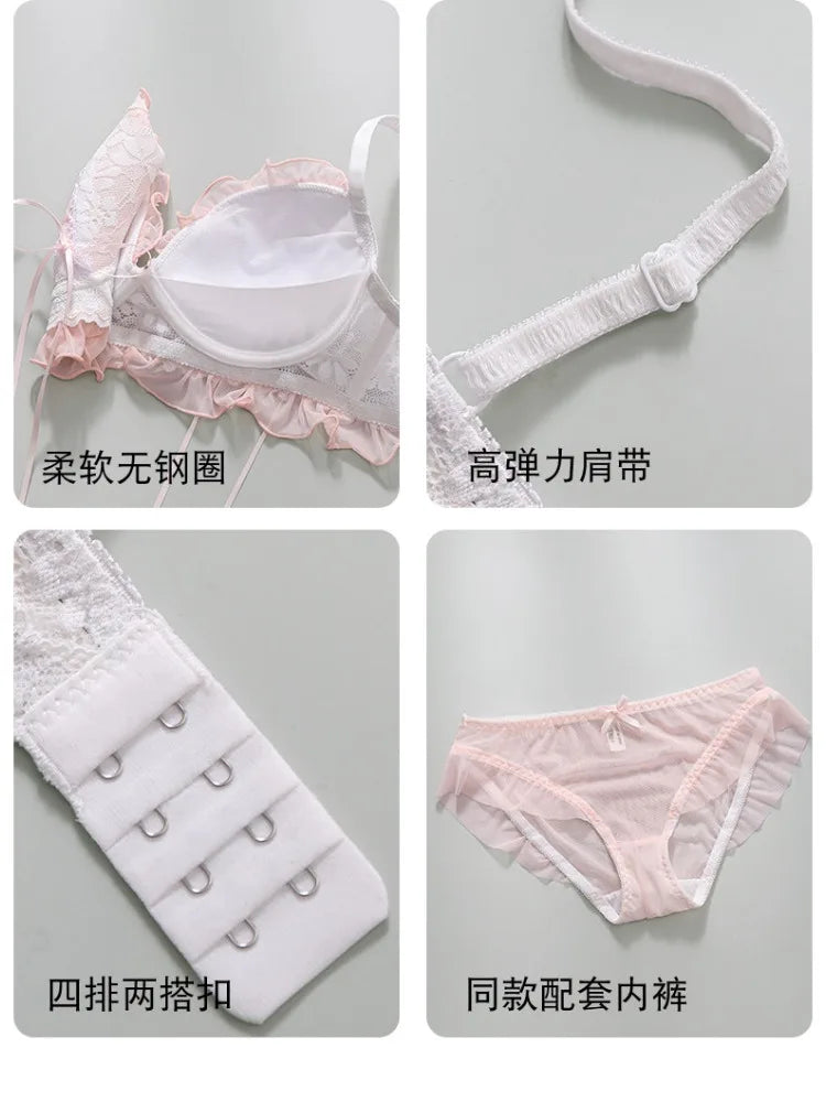 French Butterfly Lace Bra Set | Wire-Free Push-Up Lingerie