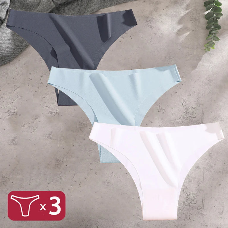 3pc Ice Silk Bikini Set | Seamless Low-Waist Briefs