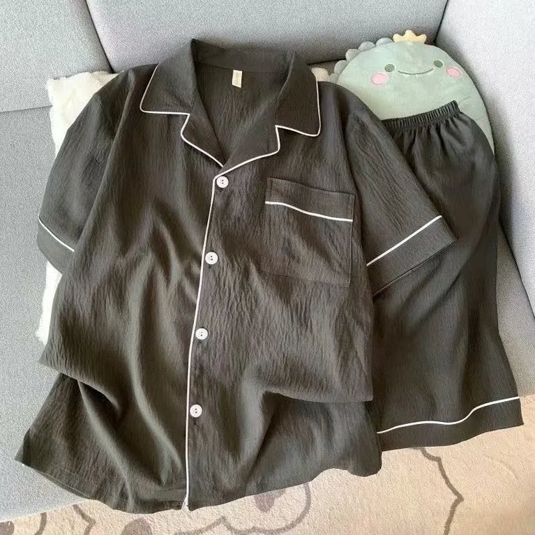 Men's Luxury Solid Pajama Set | Short Sleeve Lapel Home Suit