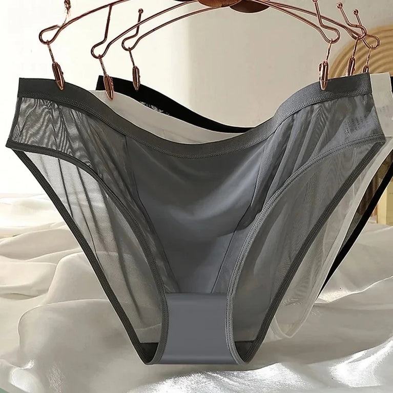 Sexy Mesh Ice Silk Briefs – Low-Rise Seamless Breathable Panties