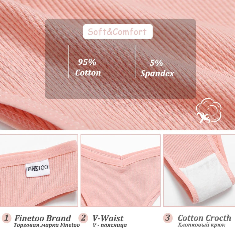 4pc Cotton Ribbed Bikini | Seamless V-Waist Panties