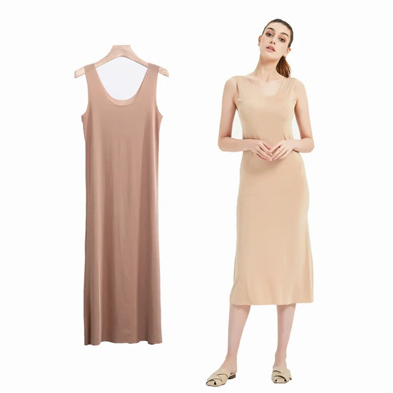 Long Ice Silk Midi Slip | Plus Size Seamless Underdress