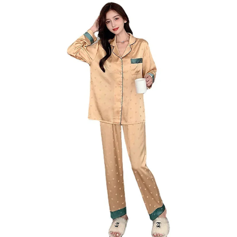Women’s Ice Silk Animal Print Pajama Set | Autumn 2-Piece