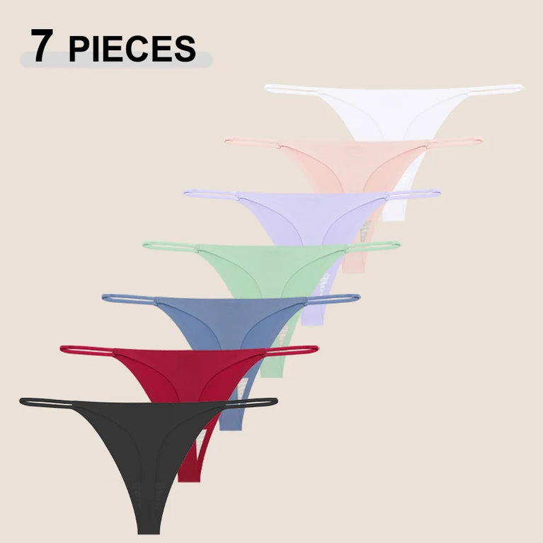 7-Pcs Traceless Ice Silk Thongs – Ultra-Thin Breathable Low-Rise G-String Set for Women