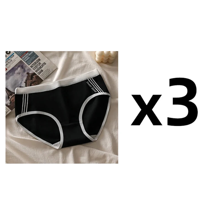 3pc Sporty Low-Rise Briefs | Breathable Letter-Print Panties