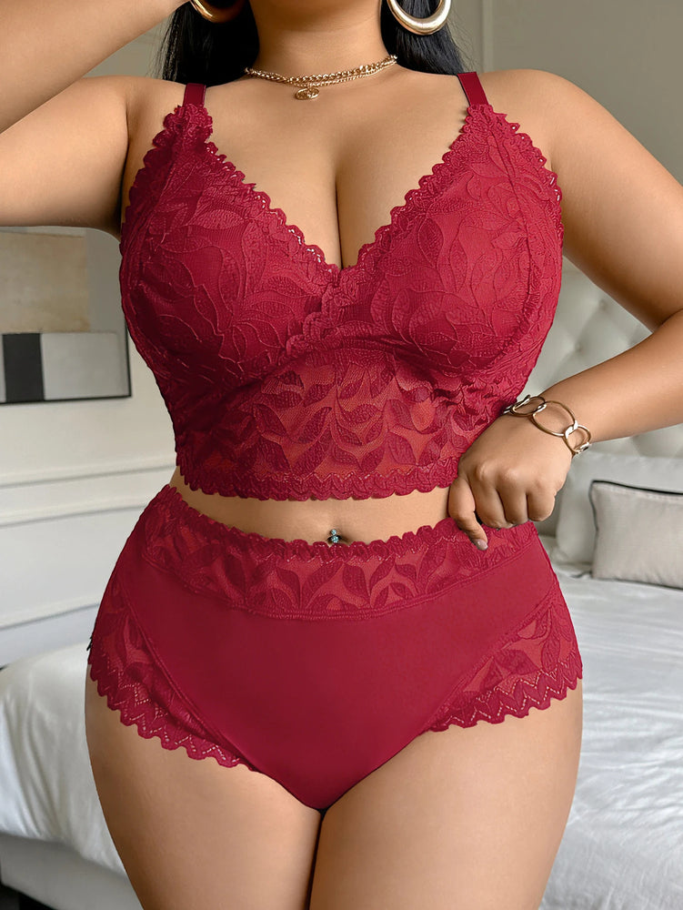 Plus Size Floral Lace Push Up Bra Set – Wireless Sexy Lingerie