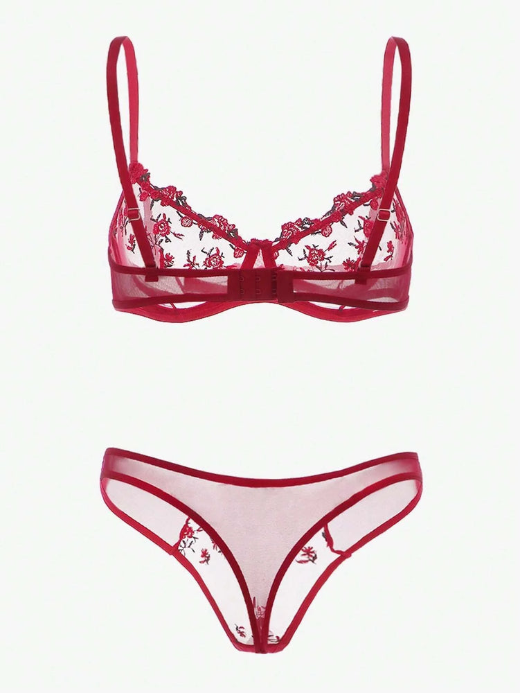 Floral Embroidery Wire-Free Bra & Brief Set – Unlined Sexy Lingerie