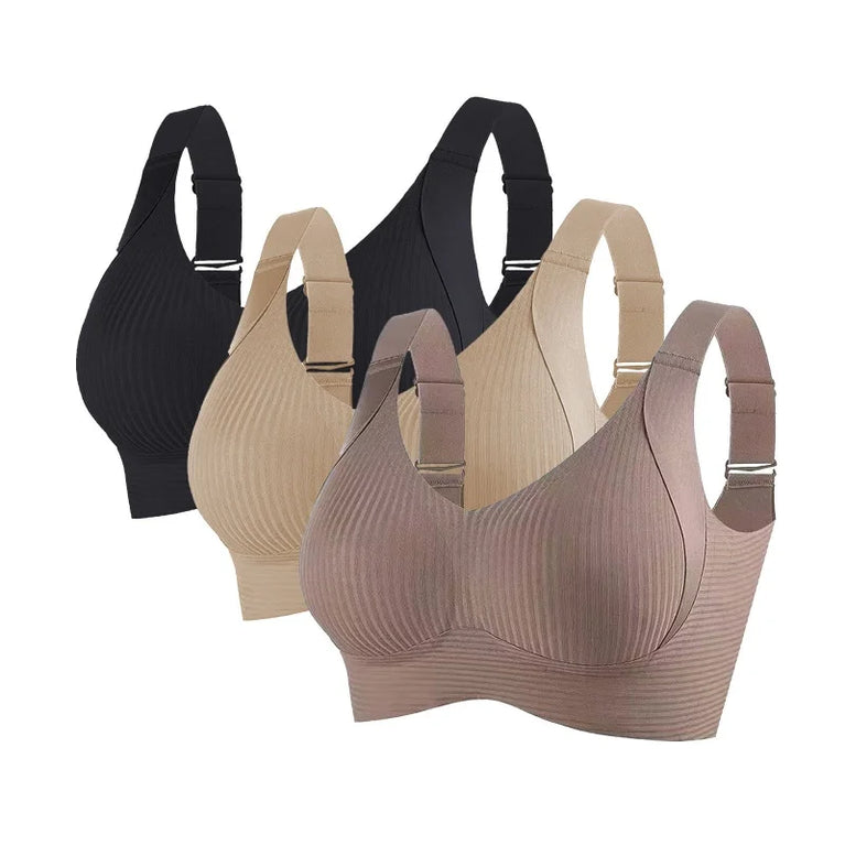 3PCS OllyMurs Push-Up Bra | Seamless V-Neck Wireless Fit