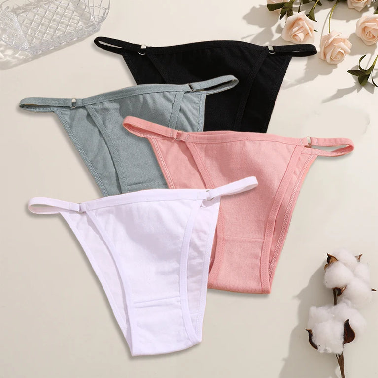 4pc Cotton Briefs | Sexy Metal Ring Low-Waist Set