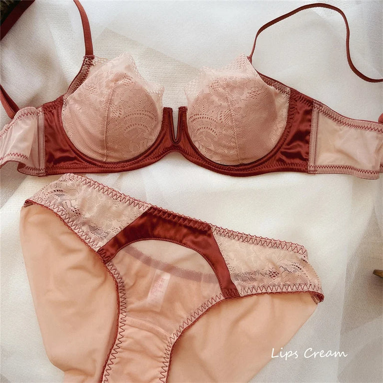 Floral Lace Plunge Push Up Bra Set – Elegant Underwire Lingerie