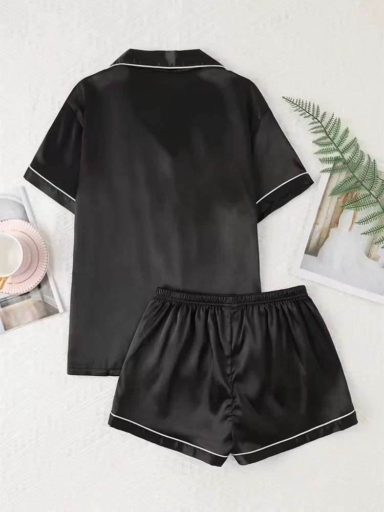 Luxury Satin Pajama Set | Button-Down Short Sleeve & Shorts