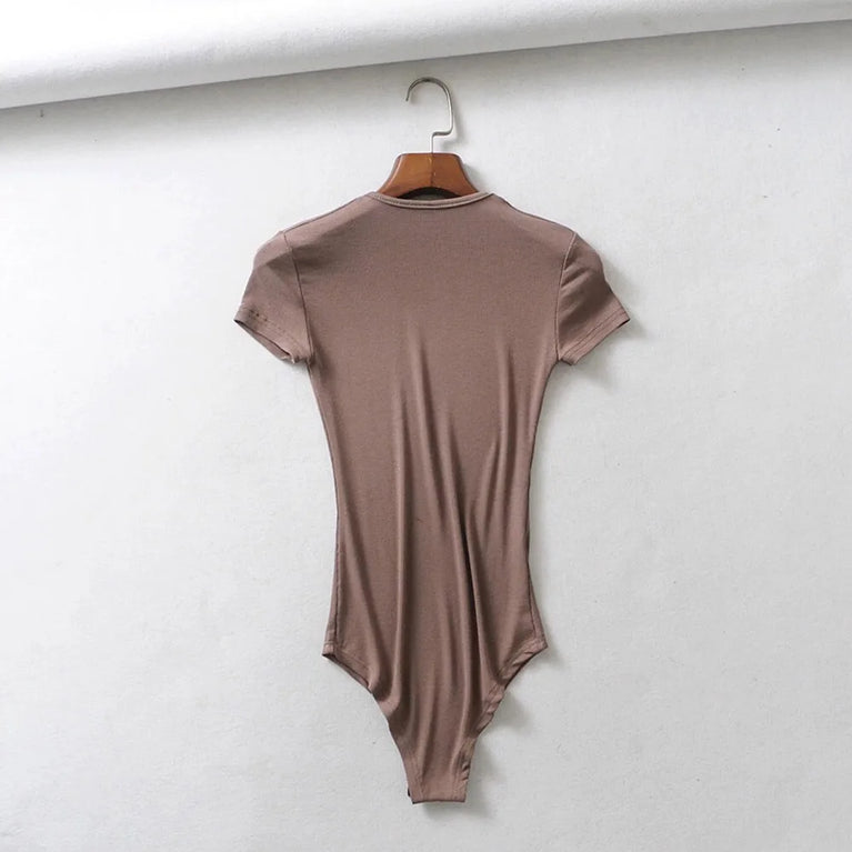 Button-Detail Short Sleeve Bodysuit | Sexy Slim-Fit Summer Romper