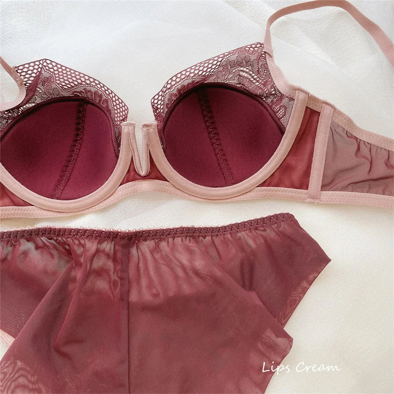 Floral Lace Plunge Push Up Bra Set – Elegant Underwire Lingerie