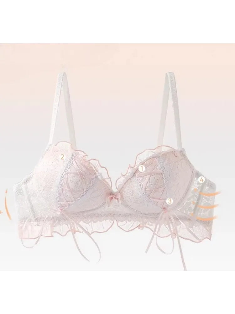 French Butterfly Lace Bra Set | Wire-Free Push-Up Lingerie