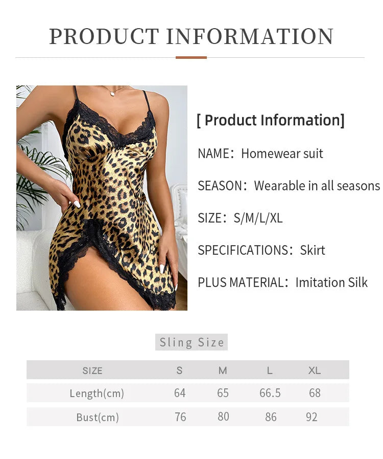 Leopard Print Mini Nightdress – Sexy V-Neck Backless Side-Split Slip Sleepwear for Women