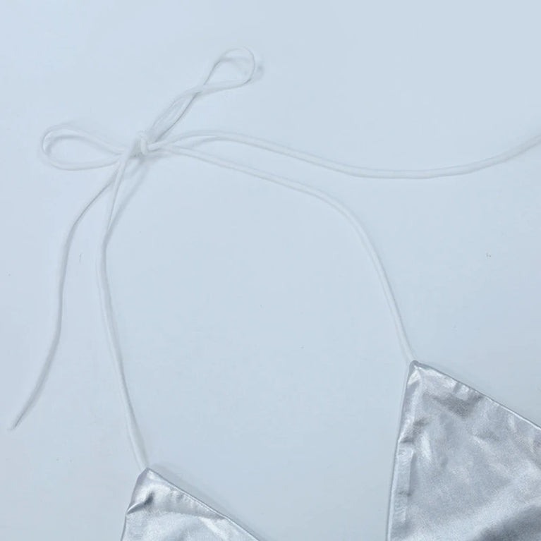 Metallic Silver Halter Bralette | Sexy Seamless Camisole
