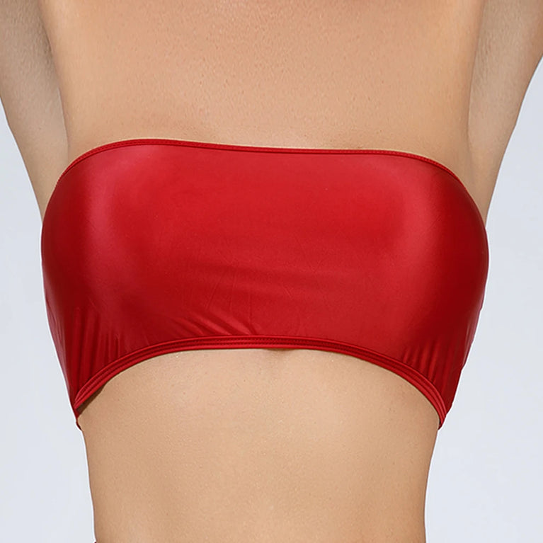 Gemini said Oil Glossy Shiny Strapless Crop Top – High-Stretch Rave Bandeau
