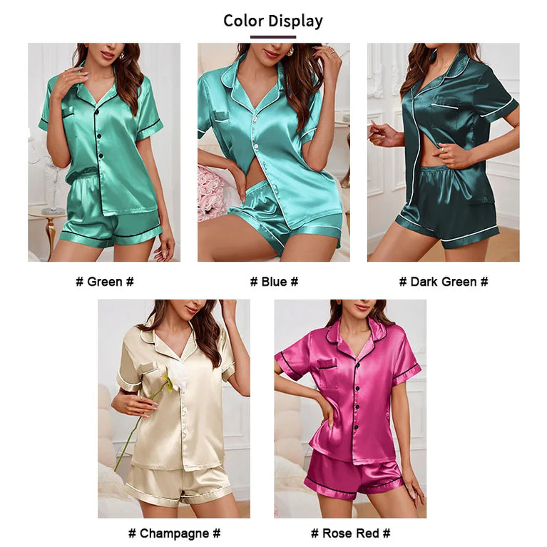 Luxury Satin Pajama Set | Short Sleeve Lapel Home Suit