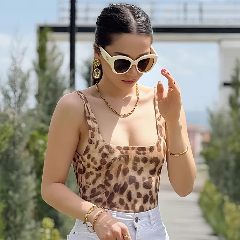 Leopard Print Slip Bodysuit | Summer High Street Backless Top