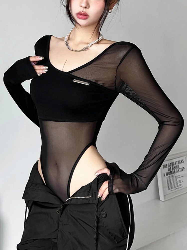 Long Sleeve Bodysuit | Sexy V-Neck Bodycon