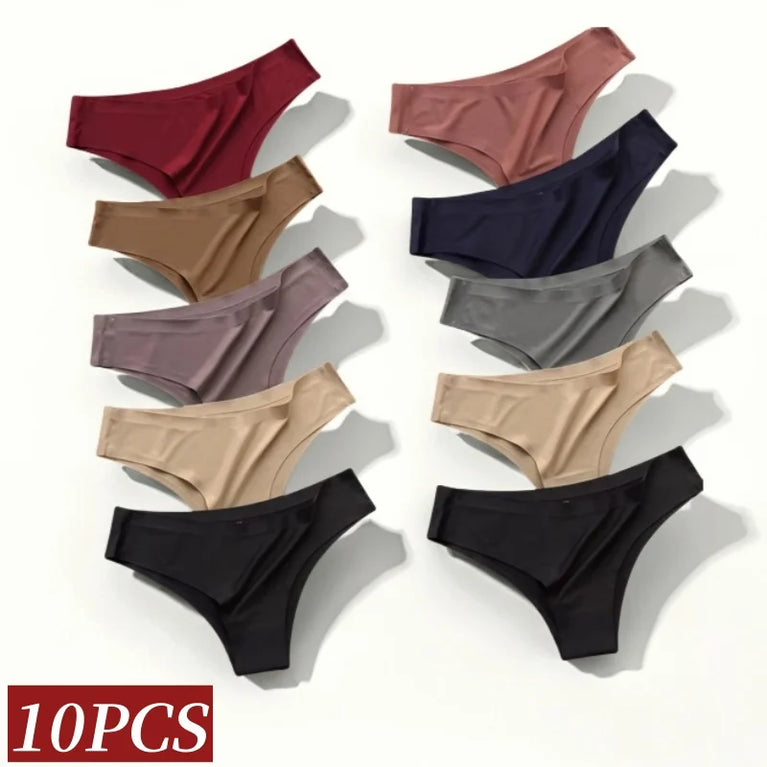 Seamless Ice Silk Briefs (10-Pack) – Low-Rise Ultra-Thin Performance Panties