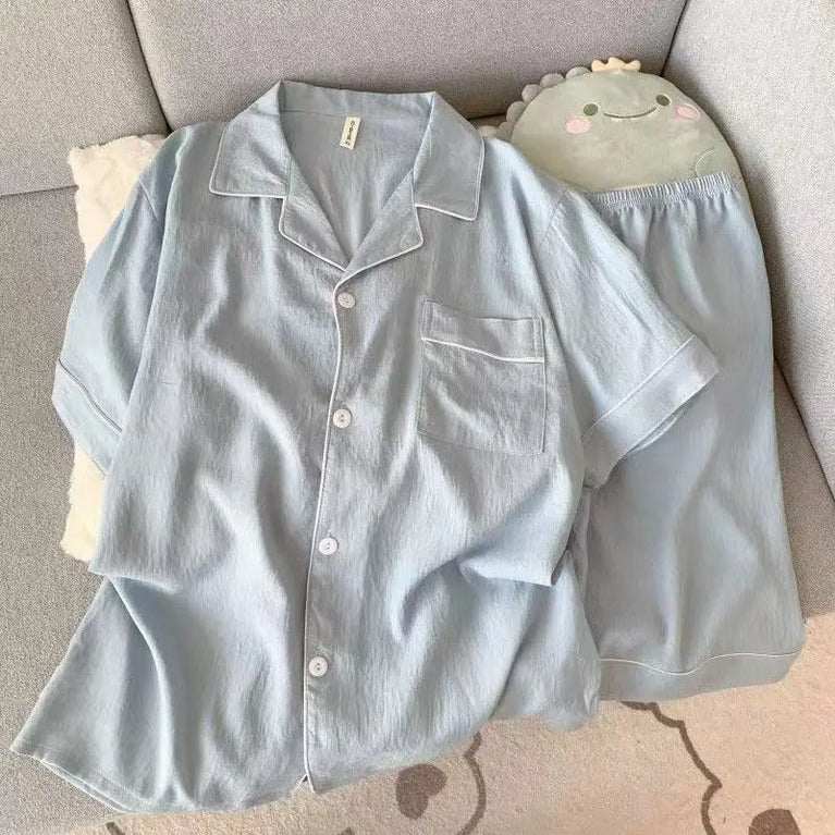 Men's Luxury Solid Pajama Set | Short Sleeve Lapel Home Suit