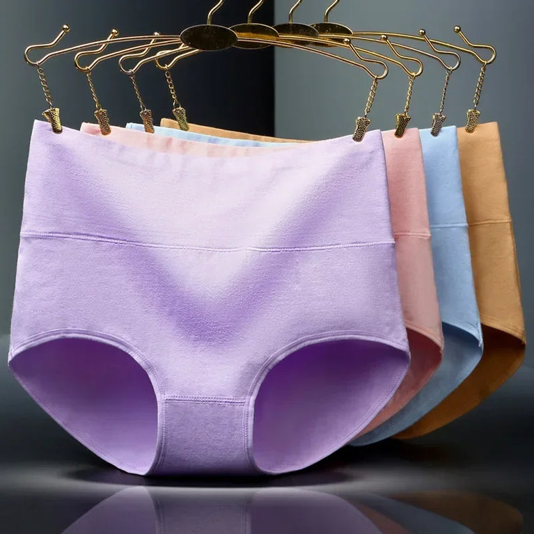 4-Pack Cotton Panties | High-Waist Abdominal Shaper