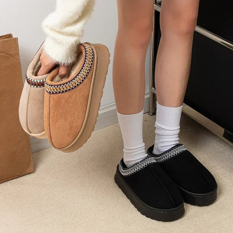 Warm Winter Plush Slippers | Embroidered Anti-Slip Home Shoes
