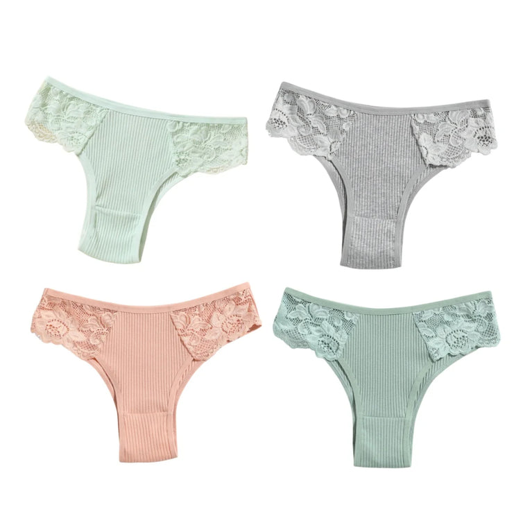 4pc Cotton Lace Set | Low-Waist Brazilian Briefs